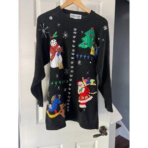Vintage Victoria Harbour Christmas Sweater L Snowman Santa Beaded Ugly Knit